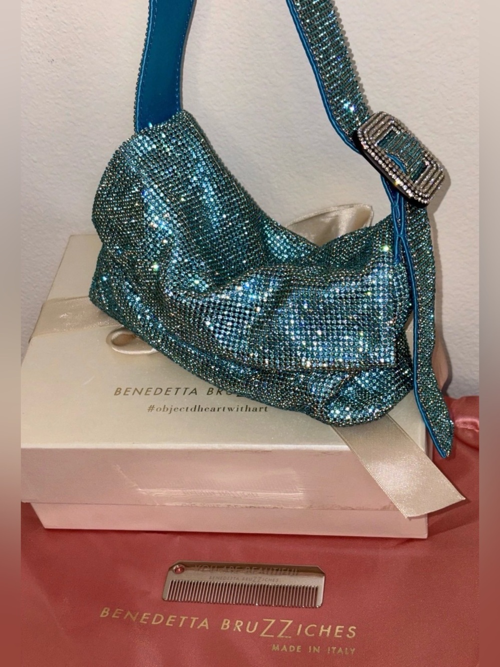 Benedetta Bruzziches Blue Crystal Shoulder Bag NWT